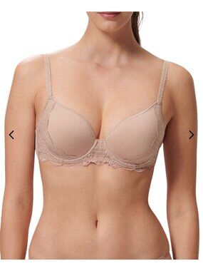 Simone Perele Reve Lace Plunge Bra 12Z316 E New 38E Nude
